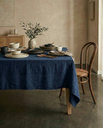 Load image into Gallery viewer, Tablecloth from dark blue soft linen
