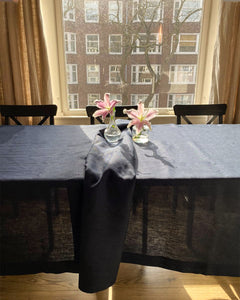 Tablecloth from dark blue soft linen no